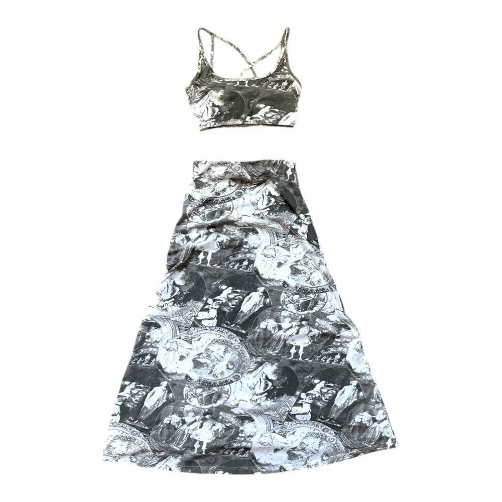 vintage deadstock renaissance print skirt set